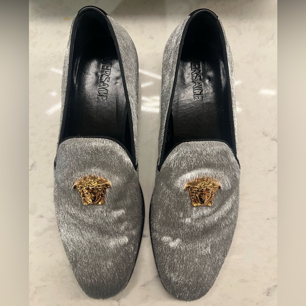Versace Men's Medusa Head Calf Hair Loafers